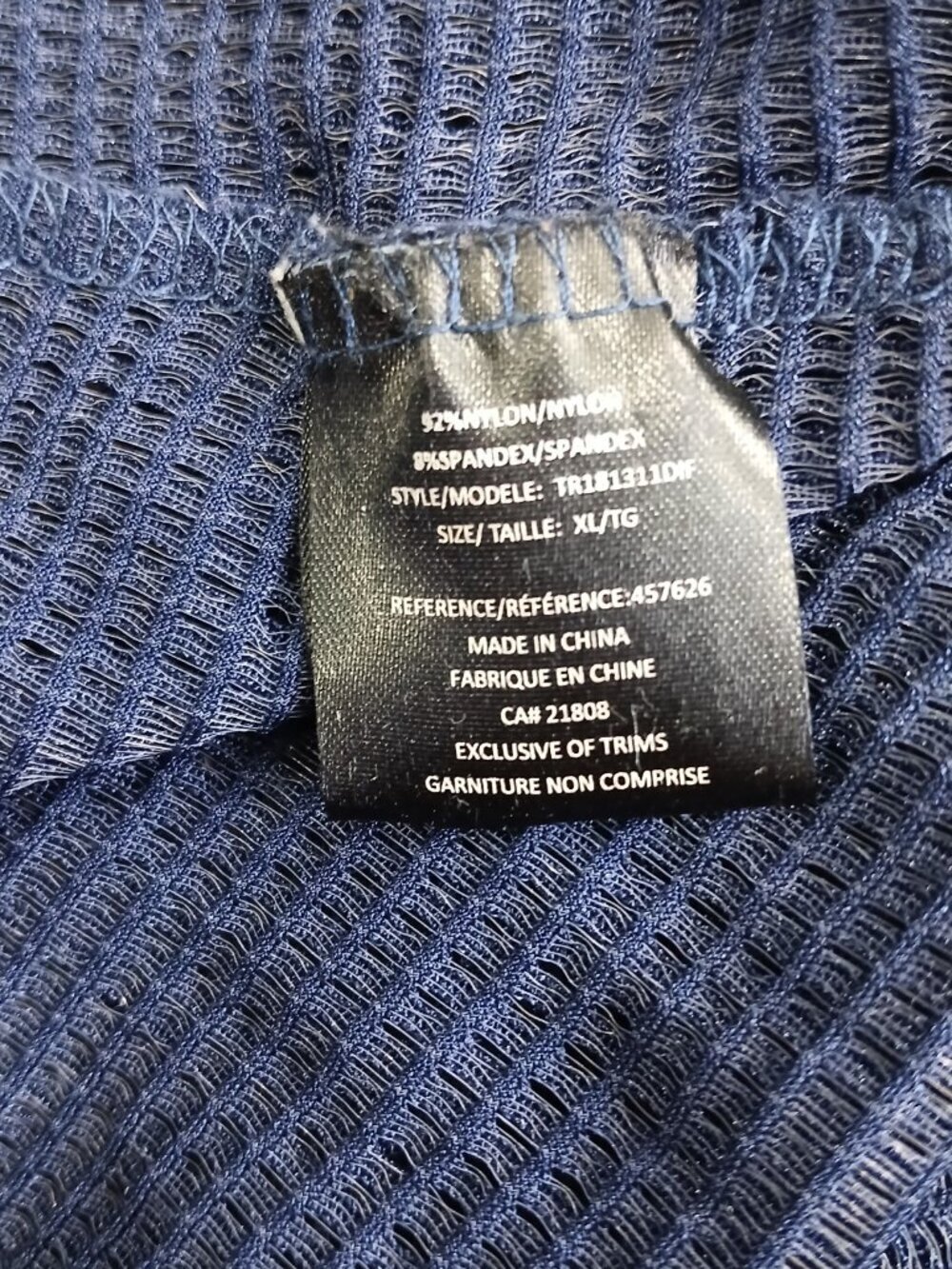 Trendsetter Navy Blue Textured Tunic Swim Top XL Stretch 3/4 Sleeve Keyhole Neck - Picture 7 of 10